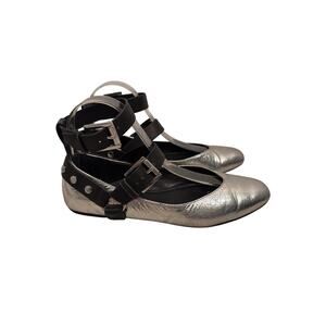 Rebecca Minkoff Ballet Flats Womens 7.5 Silver Metallic Vivica Studded Harness